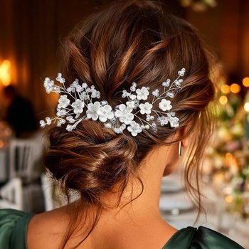 Svatební vlasový doplněk, svatební sponka do vlasů, stříbrný květ, réva do vlasů pro ženy