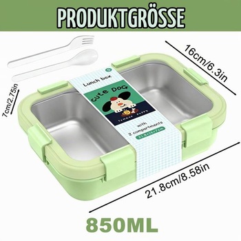GOMETY Nerezový obedový box, 850ml Bento Box obedový box s vidličkou a lyžicou, nerezový obedový box