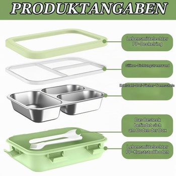 GOMETY Nerezový obedový box, 850ml Bento Box obedový box s vidličkou a lyžicou, nerezový obedový box