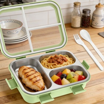 GOMETY Nerezový obedový box, 850ml Bento Box obedový box s vidličkou a lyžicou, nerezový obedový box