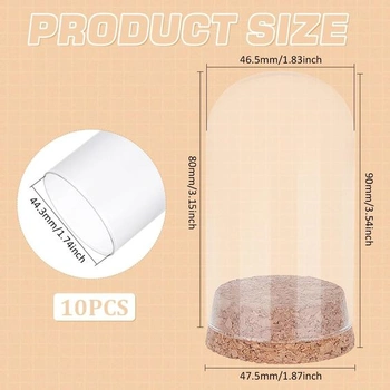 BENECREAT 10 ks dekorativních kupolovitých sklenic, skleněná zvonovitá sklenice 4,7x9cm s korkovou