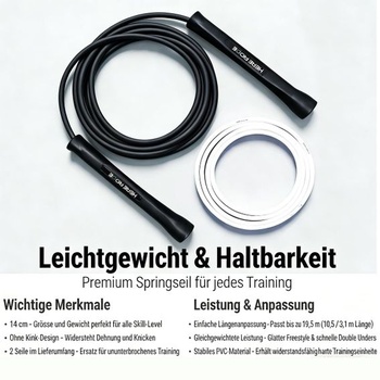 HEREROPE Nastaviteľné 5mm PVC fitness švihadlo – Nezlomné rukoväte, Bez zalomenia, Odolné, Pre mužov