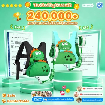 Detský postroj Dr.meter 3 v 1 s dinosaurím zámkom, čierny, proti strateniu, čierna - 1,2 m