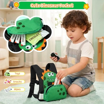 Detský postroj Dr.meter 3 v 1 s dinosaurím zámkom, čierny, proti strateniu, čierna - 1,2 m