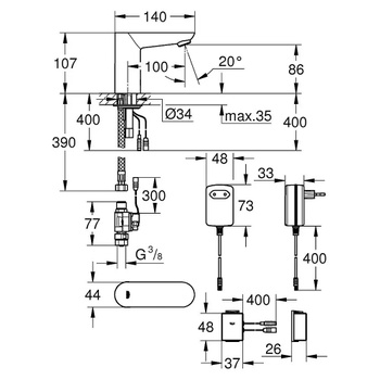 Umývadlová batéria s Bluetooth modulom GROHE Euroeco CT, infračervená elektronika, chróm - B
