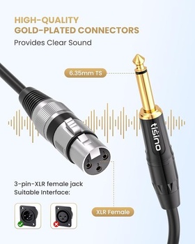 Mikrofonní kabel Tisino, XLR samice na 6,35 mm, TS mono jack, nesymetrický mikrofonní kabel pro