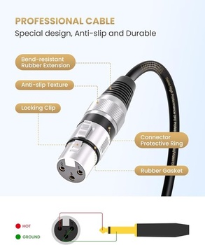 Mikrofonní kabel Tisino, XLR samice na 6,35 mm, TS mono jack, nesymetrický mikrofonní kabel pro