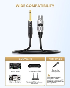 Mikrofonní kabel Tisino, XLR samice na 6,35 mm, TS mono jack, nesymetrický mikrofonní kabel pro