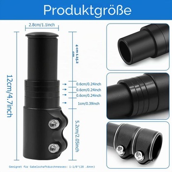 Zdvihák riadidiel Aohcae pre predstavec bicykla 28,6 mm/12 × 2,86 cm, predĺženie riadidiel