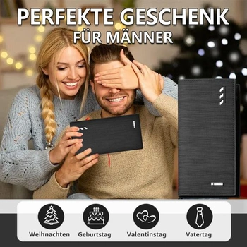 Černá pánská peněženka z umělé kůže, tenká peněženka se 2 přihrádkami na bankovky a 15 přihrádkami