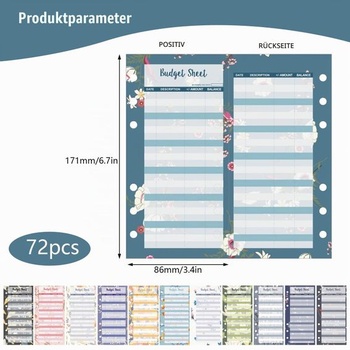 Rozpočtové listy A6 nemecký, 72 listov rozpočtové listy organizér na peniaze plánovač rozpočtu
