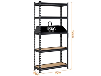 Kovový regál 592026 black 153x75x30 cm, černý - A