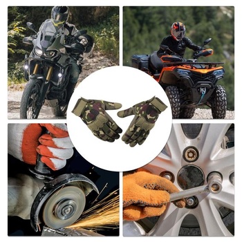 Motocyklové rukavice, zelené maskáčové, 1 pár, dotyková obrazovka