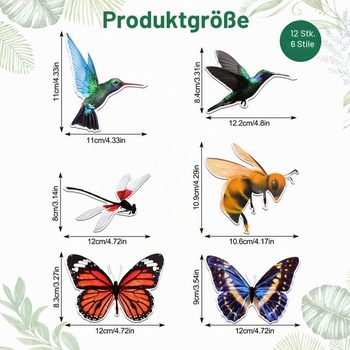 MWOOT 12 kusů magnetů na síť proti hmyzu, dekorativní síť na dveře, včely, motýli, kolibříci,