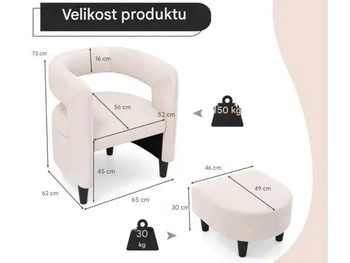 Akcentové kreslo JV11283BE s podnožkou, béžové - B