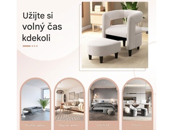Akcentové kreslo JV11283BE s podnožkou, béžové - B