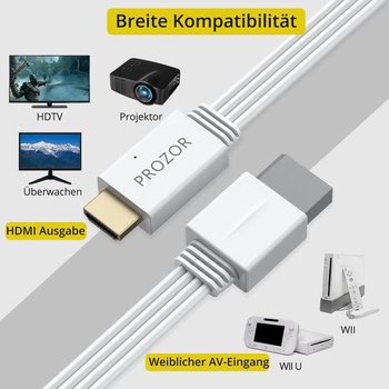 PROZOR Wii HDMI adaptér 1080P Wii na HDMI prevodník 1,2 m pre Nintendo Wii, Wii U, HD TV, monitor