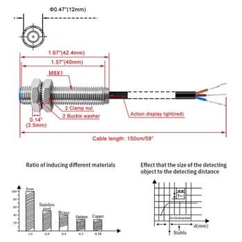 Snímač priblíženia Heschen M8, 5 V DC, 200 mA, NPN NO, 1 mm NPN NO (DC 5 V)