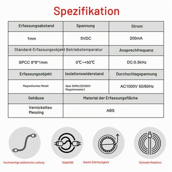 Snímač priblíženia Heschen M8, 5 V DC, 200 mA, NPN NO, 1 mm NPN NO (DC 5 V)