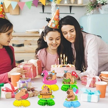 8 stolných dekorácií s kapybarami na narodeniny, papierové stolové dekorácie s kapybarami na narodeniny