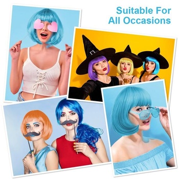 AUYAO Krátká bob paruka, 3/4 ks Barevná neonová bob paruka, Ofina Paruka Příčesky Cosplay pro noční
