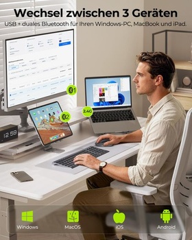 SEENDA COE401 Klávesnice a myš s drátem, Bluetooth, QWERTZ, Kovová, Šedá