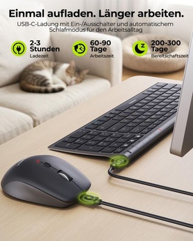 SEENDA COE401 Klávesnice a myš s drátem, Bluetooth, QWERTZ, Kovová, Šedá