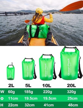 Vodeodolný vak Dry Bag, 20L 10L 5L 2L, vodotesný batoh s ramenným popruhom, plávanie, kúpanie, pláž,