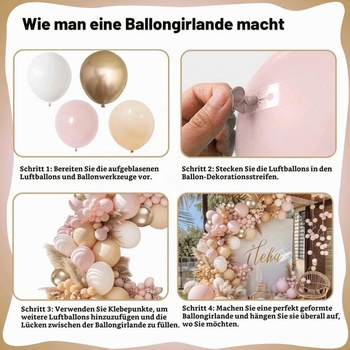 Ružové balóniky, ružová balóniková girlanda s bielou, nude šampanské zlato ružová, nude, zlatá, biela