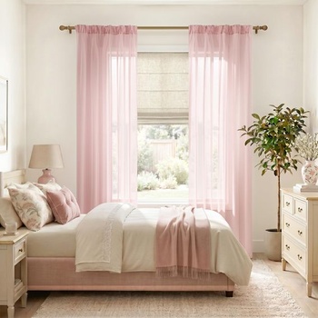 Vangao Stores Záclony s nariasenou páskou Moderné 2 ks V 245 x Š 140 cm Ružové nariasené pásky Ružové