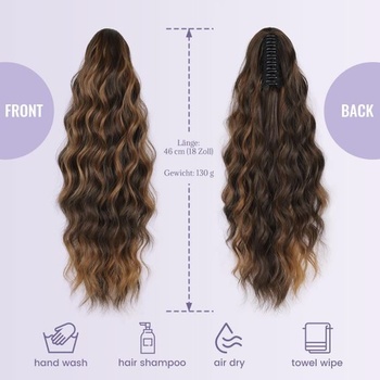 JIAMEISI Prodlužování culíku, 45 cm příčesek do culíku, syntetický, vlnitý, kudrnatý, clip-in