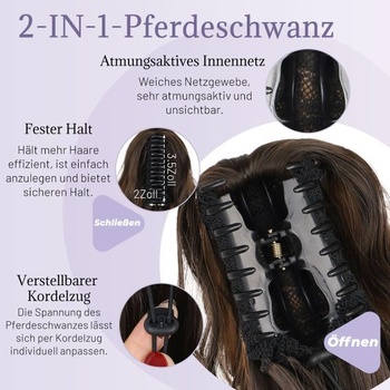 JIAMEISI Prodlužování culíku, 45 cm příčesek do culíku, syntetický, vlnitý, kudrnatý, clip-in