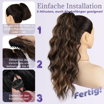 JIAMEISI Prodlužování culíku, 45 cm příčesek do culíku, syntetický, vlnitý, kudrnatý, clip-in