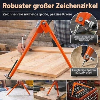 Profesionálny veľký kružítko, tesárske kružítko s ceruzkou, kružítko na kreslenie geometrických