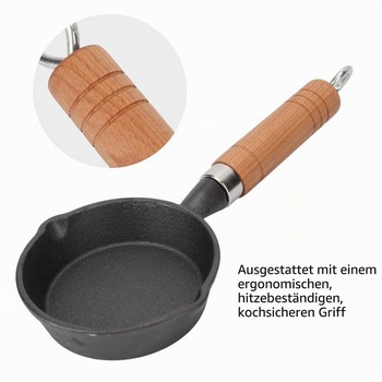 Yosoo Health Gear Liatinová panvica 10 cm, panvica s drevenou rukoväťou, panvica na vajcia, mini riad na