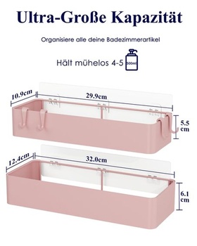 Sprchová polica Kitsure bez vŕtania, kúpeľňový organizér, veľká, ružová, 2 ks