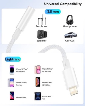 Adaptér Lightning na 3,5mm jack pro sluchátka, adaptér Aux pro sluchátka pro iPhone [certifikovaný