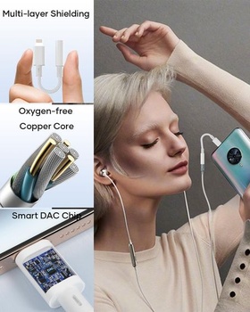 Adaptér Lightning na 3,5mm jack pro sluchátka, adaptér Aux pro sluchátka pro iPhone [certifikovaný