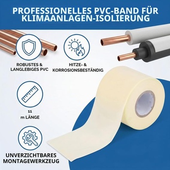 Tesniaca páska pre klimatizáciu, zosilnené PVC, odolná, 11 metrov, samolepiaca, pre inštaláciu potrubia,