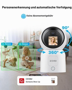 ZOSI 2,5K 4MP WiFi vnútorná bezpečnostná kamera s monitorom, 360 ° otáčanie / naklápanie vnútorná kamera