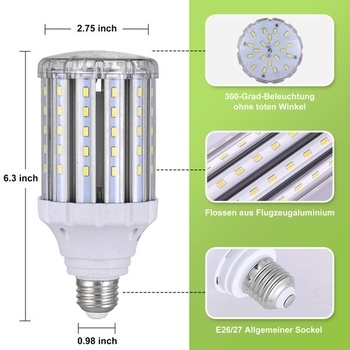 25W E27 LED žiarovka s teplým bielym svetlom, úsporná žiarovka, 6000K, ekvivalent 130W halogénové