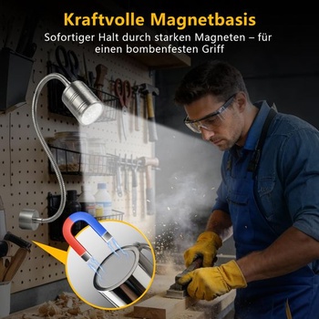 Magnetické pracovné svetlo, 10W 6500K LED strojné svetlo s flexibilným kĺbovým ramenom a silnú