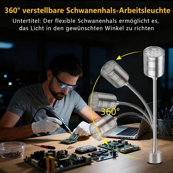 Magnetické pracovné svetlo, 10W 6500K LED strojné svetlo s flexibilným kĺbovým ramenom a silnú