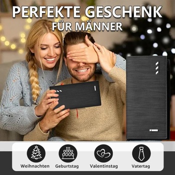 Černá pánská peněženka z umělé kůže, tenká peněženka se 2 přihrádkami na bankovky a 15 přihrádkami