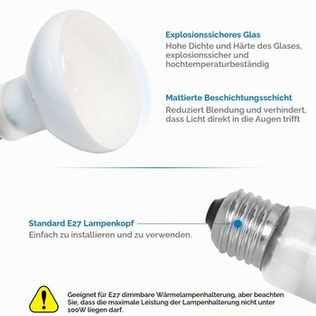 SCNNC 1x Tepelná lampa s motívom plazov, bodové vyhrievanie 75W E27 R80 AC 220V 75,0 Wattov