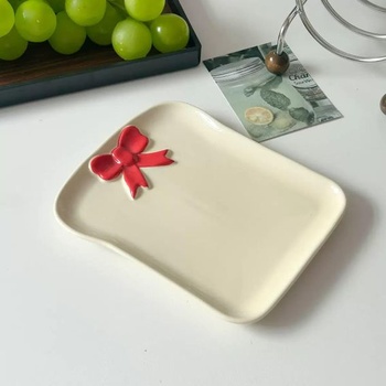 Porcelánový talíř na dort, snídaňový talíř, 3D mašle, talíř na chleba, dekorativní, roztomilý talíř