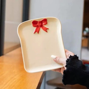 Porcelánový talíř na dort, snídaňový talíř, 3D mašle, talíř na chleba, dekorativní, roztomilý talíř