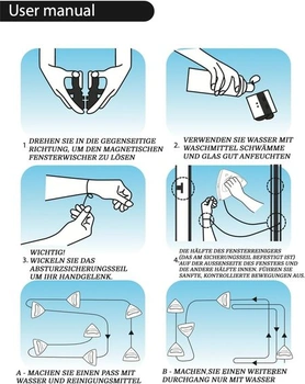 Magnetický čistič oken, čistič jednotlivých oken, sada čističe oken s magnetem a mikrovláknovou