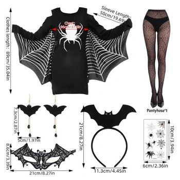6dielna halloweenska sada pavúčieho kostýmu, dámsky pavúčí kostým, pavúčia maska, čelenka,