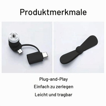 Cerioll 2 mini ventilátory na telefon, 2 v 1 mini ventilátor na telefon, přenosný chladicí rotační